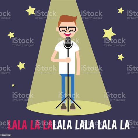 Young Nerd Singing Karaoke On The Stage Stock Illustration Download