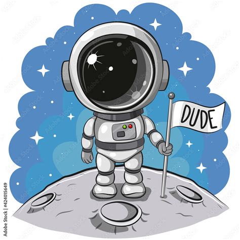Cartoon Astronaut On The Moon On A Space Background Stock Vector