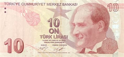 P 223 Prefix B Unc Turkey 10 Lira 2009 2012 Coins Paper Money World