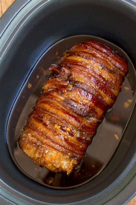 Can i cook pork roast wrapped in foil in oven : Slow Cooker Bacon Garlic Pork Loin - Dinner, then Dessert