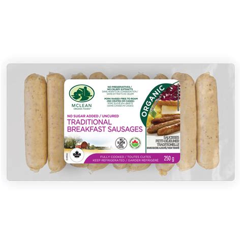 Organic Pork Traditional Breakfast Sausages Fully Cooked Mclean
