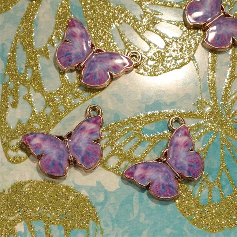 Butterfly 20mm Multi Colored Purple And Pink Enamel And Gold Etsy