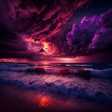 Gloomy Purple Sunset On The Beach Stock Illustration Illustration Of
