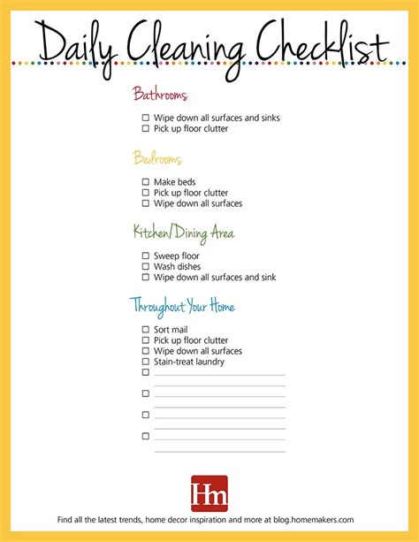 Paper Party Supplies Paper Printable Cleaning Checklist Printable