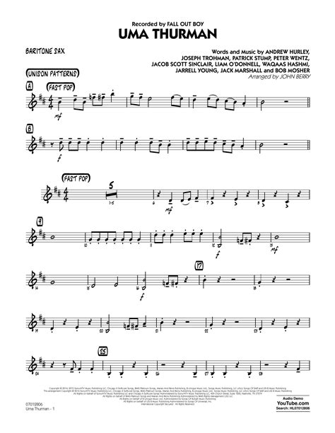 Uma Thurman Baritone Sax Sheet Music John Berry Jazz Ensemble