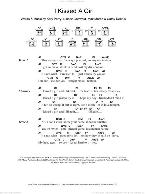 Perry I Kissed A Girl Sheet Music For Guitar Chords Pdf