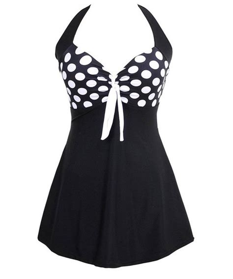 Vintage Sailor Pin Up Swimsuit One Piece Skirtini Cover Up Swimdress Black Dot C112g89bxax