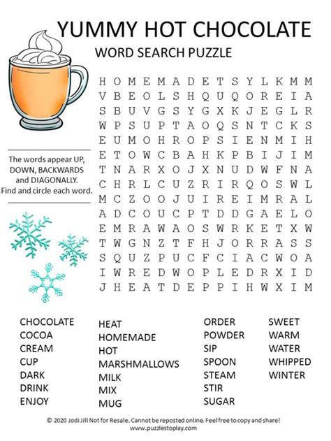 Hot Chocolate Word Search Puzzle Puzzles To Play