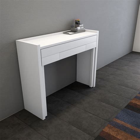 Console bureau extensible blanc/chêne clair nial l 99 x 36 blanc bois dansmamaison. Console bureau extensible 16 MEL - Drawer