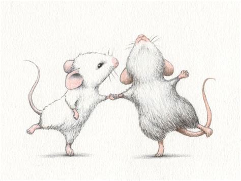Illustration Dancing Mouse Mice Couple Drawing Real House