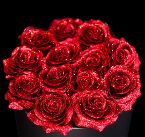 Belle Fleuriste Red Glitter Roses Black Box Bellefleuristeuk