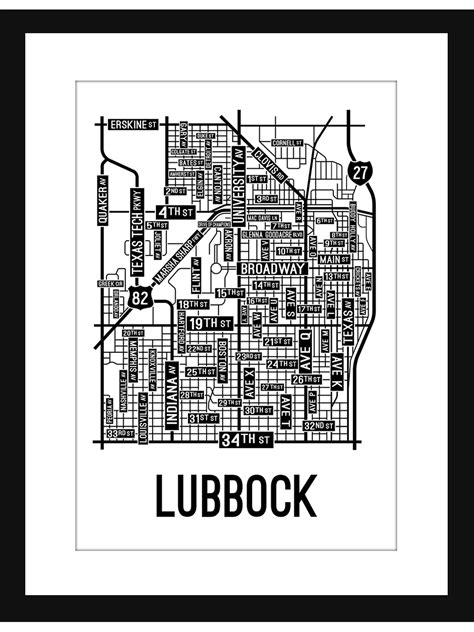 Lubbock Texas Street Map Print School Street Posters