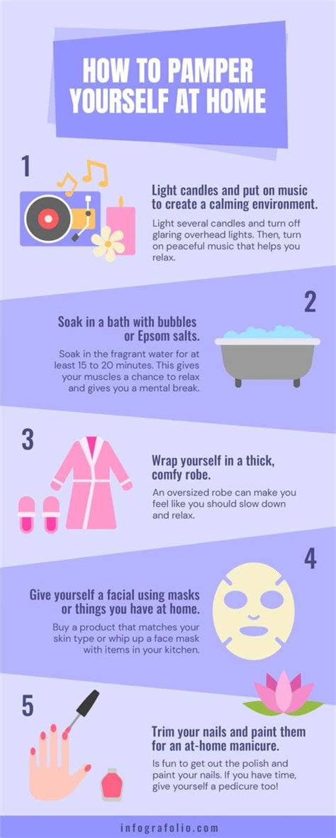 Violet How To Pamper Yourself At Home Self Care Infographic Template Infografolio