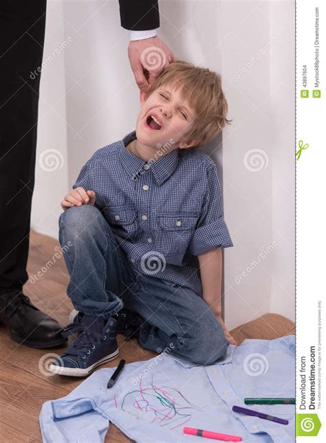 Strict Father Punishes Naughty Son Stock Photo Image Of Fear Finger