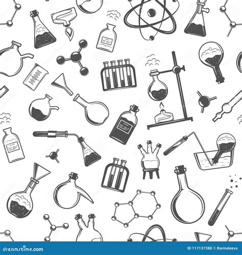 Chemistry Seamless Pattern With Formulas And Laboratory Equipment