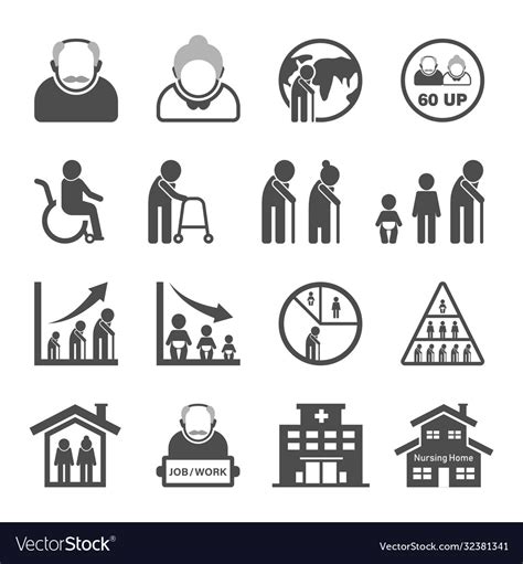 Older Person Icon Set Aging Society Royalty Free Vector