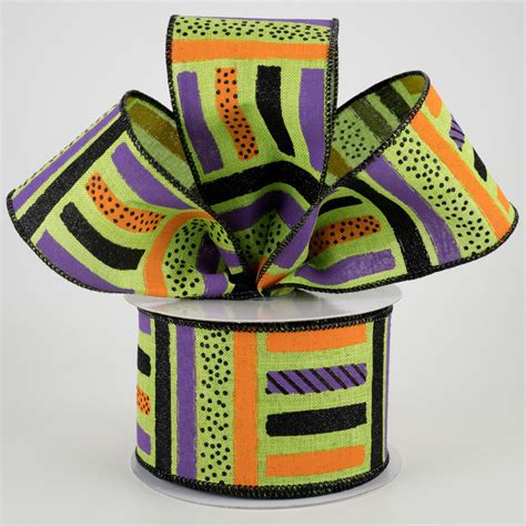 25 Brush Stroke Stripes Dots Ribbon Lime Black Orange Purple 10