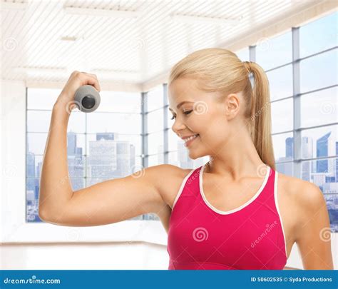 Close Up Of Sporty Woman Flexing Her Bicep Stock Image Image Of Power