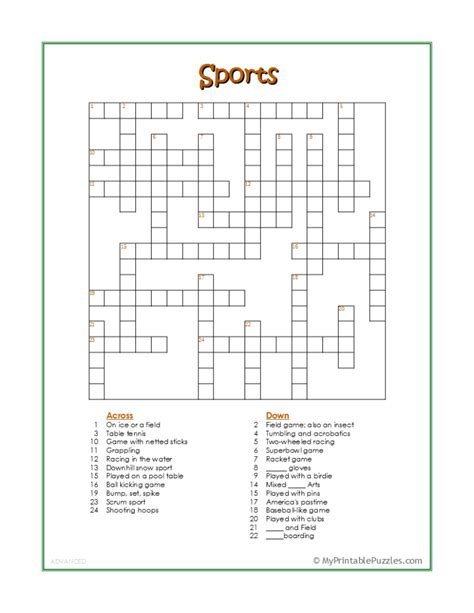 Printable Sports Crossword Puzzles