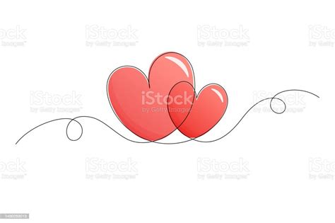 Two Pink Hearts Line Art Isolated On White Valentines Day Vector