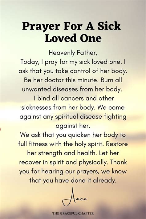 A Prayer For A Sick Loved One With An Image Of The Sky In The Background