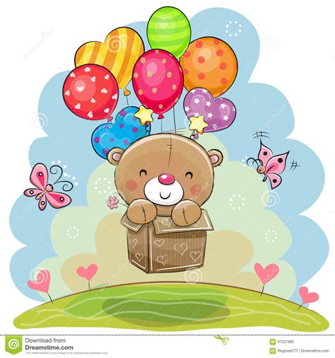 Cute Teddy Bear With Balloons Stock Vector Illustration Of Birthday