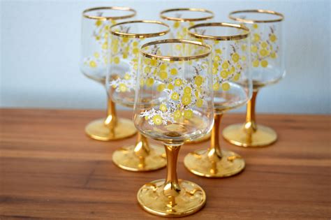 Set Of 6 Vintage Glasses Sherry Glasses Floral Glasses Hand Etsy