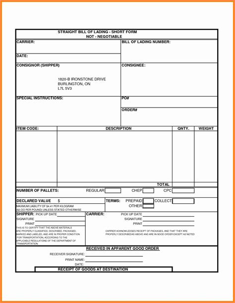 Bill Of Lading Short Form Template Elegant 3 Straight Bill Of Lading