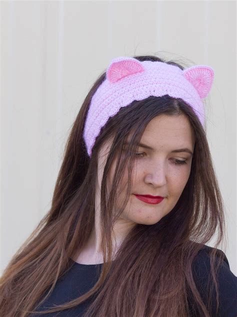 Knit Crochet Cat Ears Headband Pink Cat Ears Wool Cat Ear Etsy