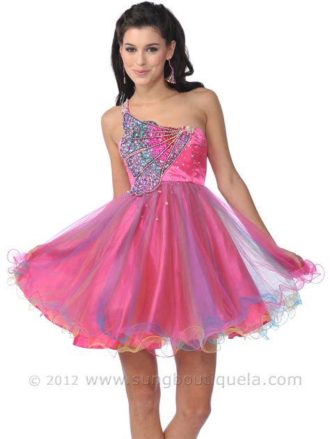 hot pink one shoulder butterfly sequin short prom dress sung boutique l a