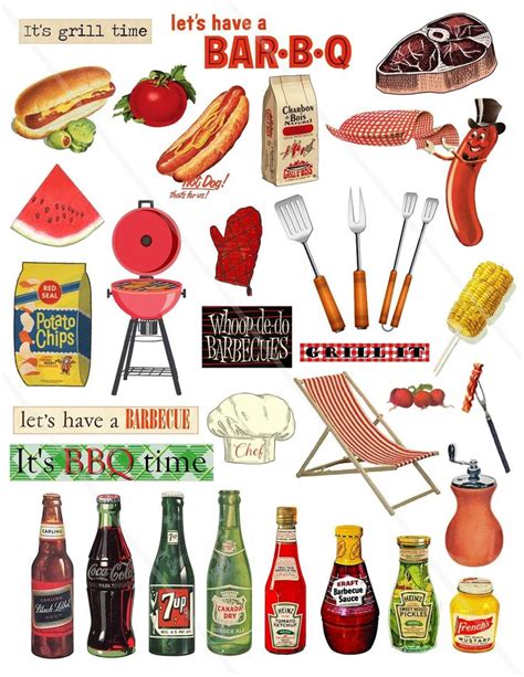 Barbecue Clip Art Vintage Retro Mid Century Digital Collage Sheet