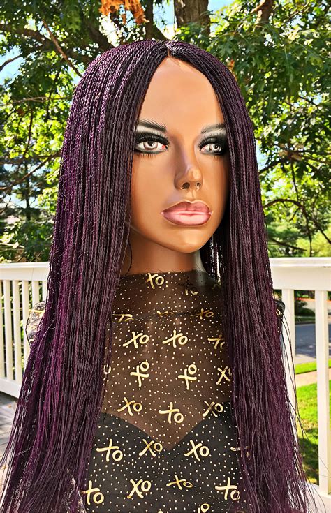 2chique Boutique Womens Handmade Micro Twist Braided Wig Color Purple