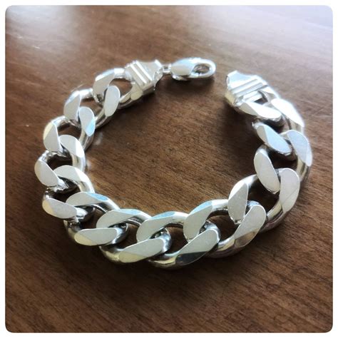 Sterling Silver Heavy Men Bracelet 16 Mm Links Bracelet Etsy