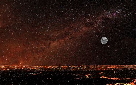 Milky Way And Full Moon Over Melbourne Australia