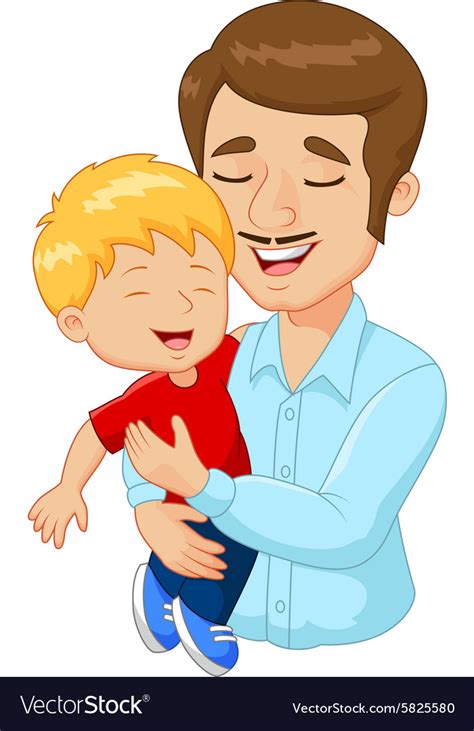 Cartoon Happy Family Father Holding Son Royalty Free Vector