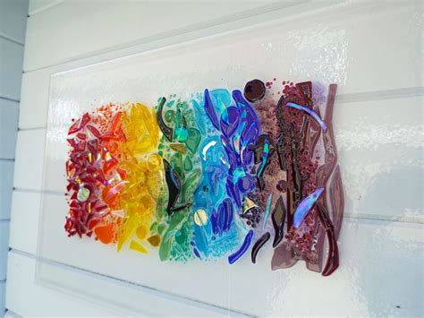 Handmade Fused Glass Wall Art Panel Just Like A Forming Rainbow H40cm X W60cm Fused Glass Art