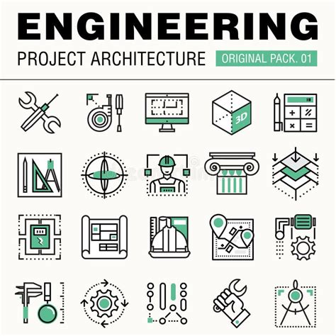 Modern Engineering Construction Big Pack Thin Line Icons Architecture