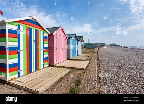 Typical Seafront Beach Huts On The Promenade At Budleigh Salterton A Small South Coast Town