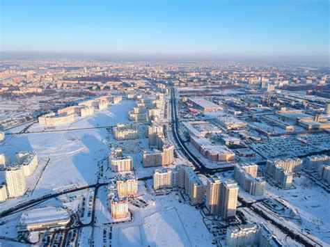 Flying Over Minsk Belarus Winter City Stock Photo Image Of