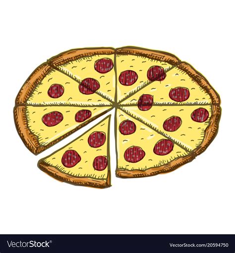 Vintage Pizza Drawing Hand Drawn Color Royalty Free Vector