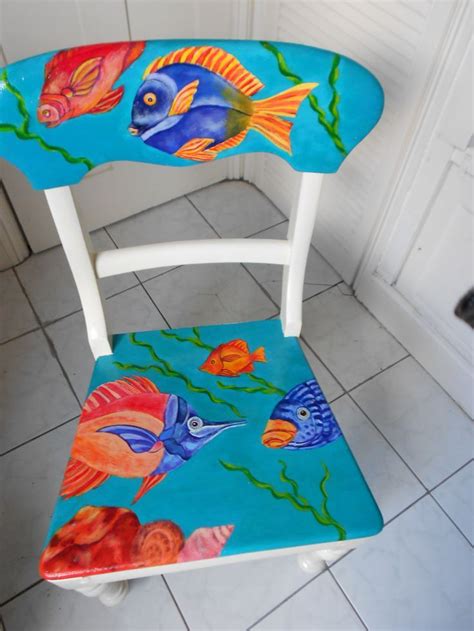 Funky Painted Wood Chairs Funky Chair Hand Painted Fun Tropical Fish