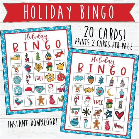 20 Christmas Bingo Printable Cards Holiday Bingo Cards Etsy Finland