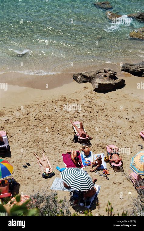 Nudist Bathers Myrtiotissa Beach West Coast Corfu Ionian Islands