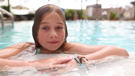 Pre Teen Girl Going Underwater Pool Stock Footage Video Royalty