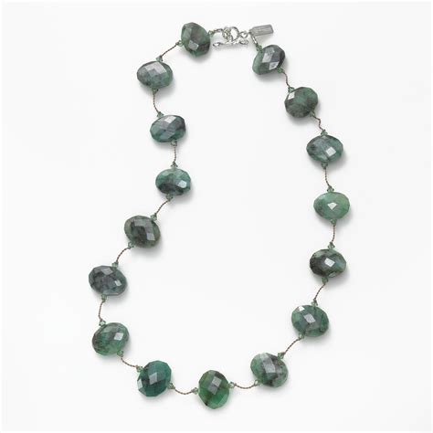 Raw Emerald And Swarovski Crystal Necklace Sterling Silver 17 Inch
