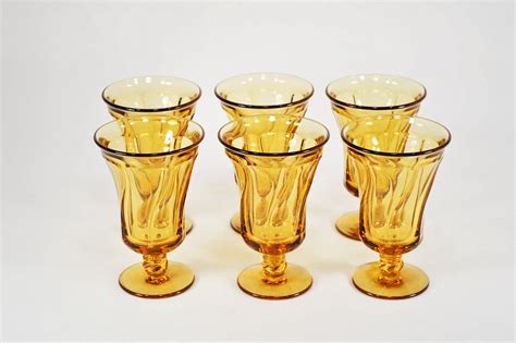 Vintage Drinking Glasses Set Of 6 Fostoria Jamestown Amber Etsy Vintage Drinking Glasses