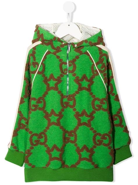 Gucci Kids Embroidered Gg Logo Hoodie Green Modes
