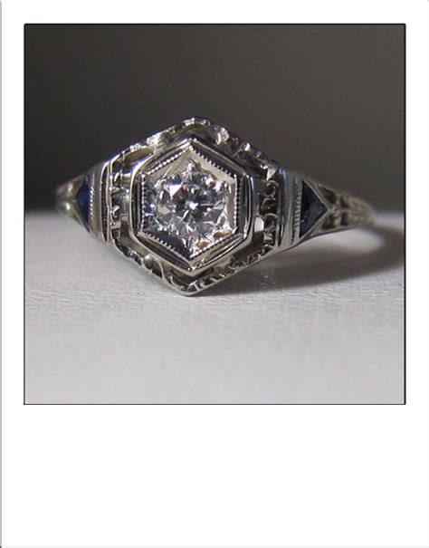 Antique Art Deco 18k 12 Ct Diamond Sapphire Filigree Engagement Ring