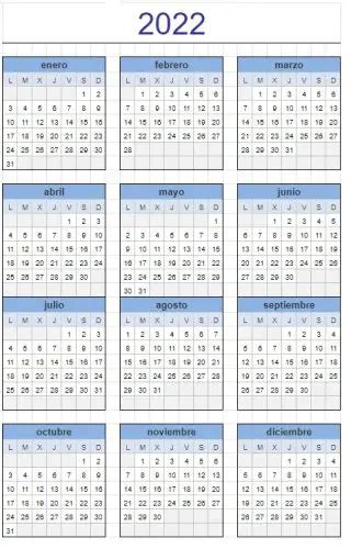Calendario 2022 Para Imprimir Gratis En Pdf Y Excel ⭐⭐⭐