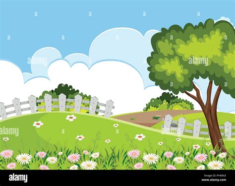Beautiful Park Landscape Scene Illustration Stock Vector Image And Art
